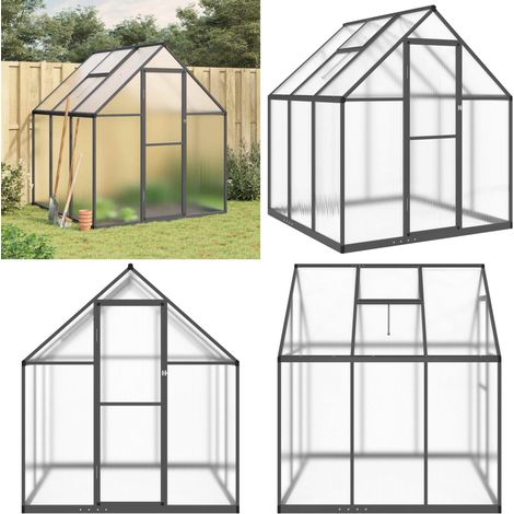 Serre avec cadre de base anthracite 169x169x195 cm aluminium - Serre De Jardin - Serre Portable - Serre En Polycarbonate - Abri Jardin - Protection Plantes - Home & Living