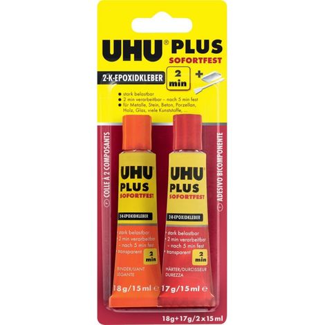UHU PLUS cola 2 componentes toma ultra rápida Tubo 35g (por 6)
