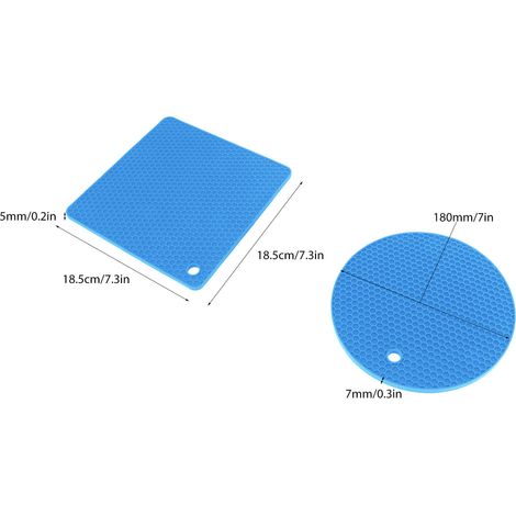 Ortviai Tapis en silicone nid d’abeille résistant à la chaleur – 5 pièces (2 ronds + 3 carrés), bleu, -40 °C à 230 °C (1/4)