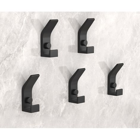 Lot de 5 patères métalliques noires avec vis - Crochets doubles résistants à la rouille pour manteaux, salle de bain, entrée, cuisine (1/5)
