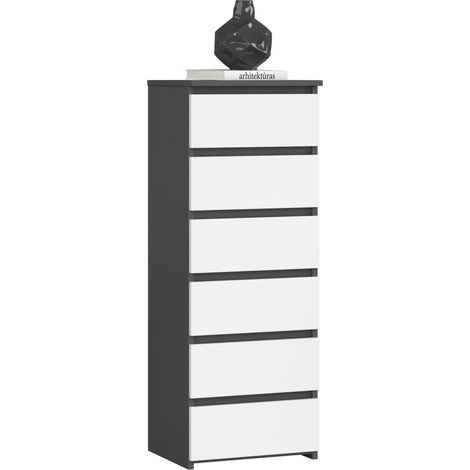 Cassettiera AKORD CL6 Cassettiera Grigia Grafite 40 cm 6 cassetti inserto frontale Bianco 40x35x109 cm