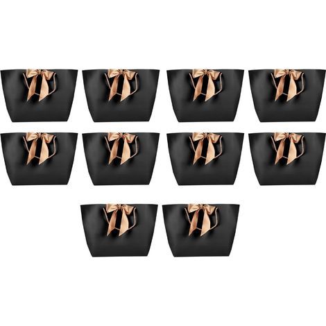 Sacchetti regalo souvenir in carta nera, 10 pezzi, confezione per boutique di cosmetici e abbigliamento con manico dorato 2 (1/5)