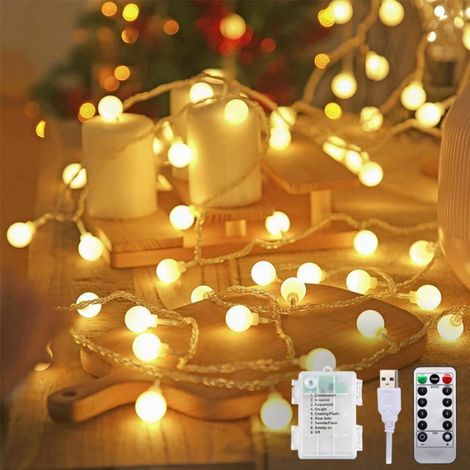 LED-Lichterkette – 12 m lang – 100 LEDs – Duale Stromversorgung: USB und Batterien (1/5)