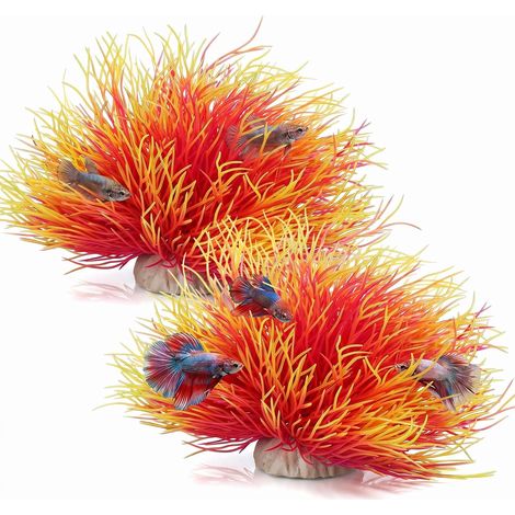 Lot de 2 plantes artificielles pour aquarium, plantes décoratives réalistes en plastique pour aquarium, plantes artificielles de style naturel, décoration d'aquarium, pour Betta Tanks (1/5)