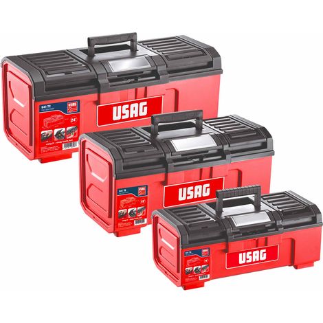 Usag – Mallette à outils 641 T – Structure en aluminium renforcé – Double charnière métallique verrou – Organisation interne avec panneaux porte-outils (1/4)
