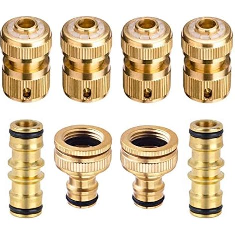 Set di 8 raccordi rapidi in ottone per rubinetti da giardino, filettatura femmina da 1,9 cm, estremità per tubo da 1,2 cm, doppio raccordo rapido maschio per giardinaggio (1/5)