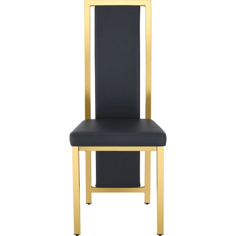 Set di 2 sedie da pranzo nere con bordo dorato, rivestimento in PU e struttura metallica, 109 cm (1/5)