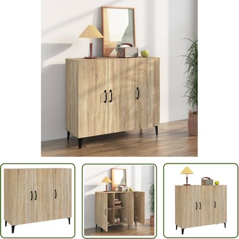 Buffet - Armoire de rangement Enfilade Chêne sonoma 90x34x80 cm Bois d'ingénierie BV452671 - BonneVie (1/5)