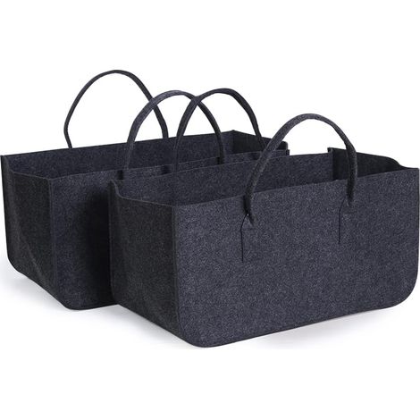 Tasche für Holzscheite, 2 Stück, Kaminholzkorb, Brennholzkorb, Aufbewahrungstasche für Zeitungen, Picknickkörbe, Spielzeug, Einkäufe usw. (grau, 50 x 25 x 25 cm) (1/5)