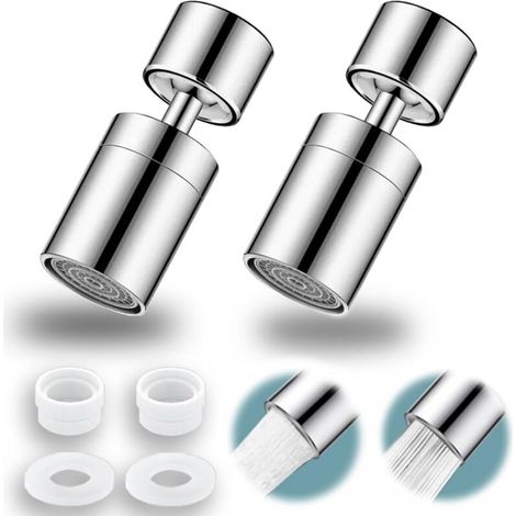 AIPERQ 360° Pivotant Embout Robinet Cuisine 2 Modes Embout Robinet Cuisine Rotatif Grand Pour Robinet Pour Éviers de Cuisine Salle de Bain lavabo (Argent)