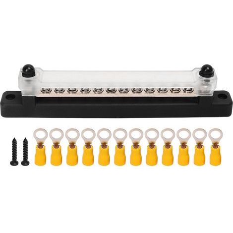 Bloc de Distribution D'énergie à 12 Poteaux, Boîte à Bornes de Batterie à Vis 2xM6 Post 12xM4 pour Voitures, Camping-cars, Navires, Yachts (BLACK). (1/5)