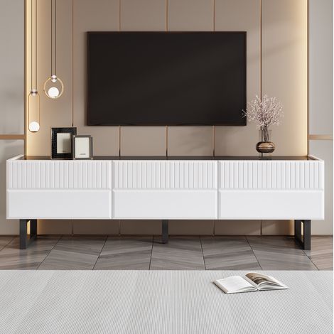 Mobile TV 170x35x47 cm nero e bianco in MDF e PB, con 3 cassetti (1/5)