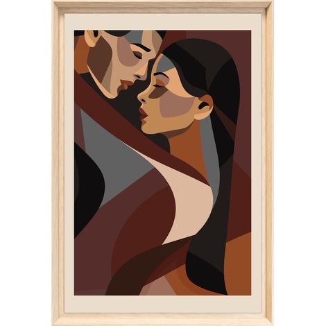 Tableau mural encadré couple abstrait romantique 40x60 cm - Tableau Mural Décoratif - Image Encadrée Imprimée en HD - Impression 40x60 cm sur Fibres de Bois FSC - Finition Mate - Fabriqué en France (1/5)