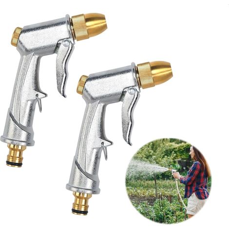 2 heavy-duty garden hose nozzles, 100% durable, spray gun, garden water gun, metal spray gun, for car and pet washing, irrigation (1/5)