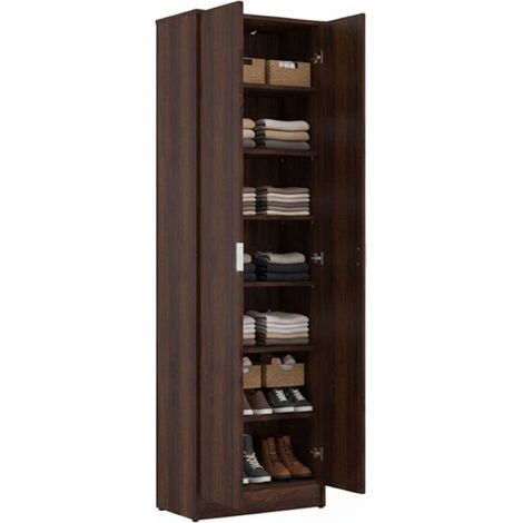 Scarpiera Delizia, Mobile Portascarpe 6 Ripiani, 2 Ante, Maniglie Incluse, 60x33x191.5h cm Marrone Noce