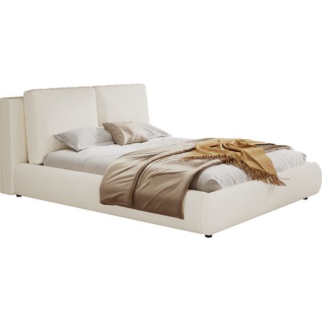 CHICFURN Letto matrimoniale 180x200 cm bouclé beige con contenitore e testiera (1/5)