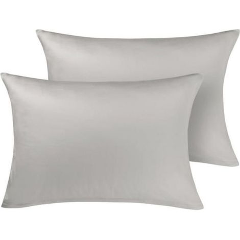 Lot de 2 taies d’oreiller Svilanit Luxe en satin de coton 50x70 cm gris, fermeture zippée (1/5)
