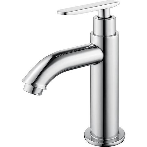 Robinet mitigeur rond pour eau froide, robinet de salle de bain en métal durable avec cartouche en céramique pour lavabo, toilettes ou sous-sol (1/5)