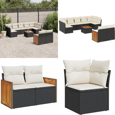 Salon de jardin 10 pcs avec coussins noir résine tressée - Ensemble Salon De Jardin - Meuble Extérieur - Salon De Jardin Pliable - Mobilier De Jardin - Chaise Longue - Home & Living (1/5)