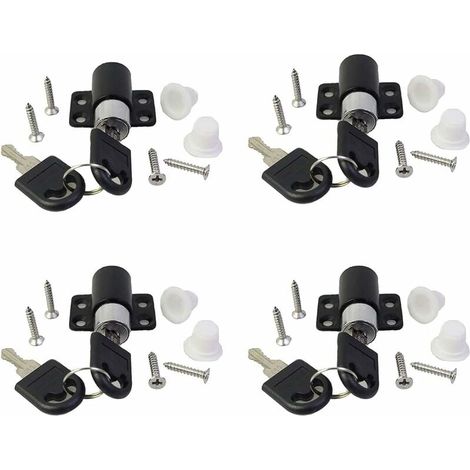 Juego de 4 cerraduras de seguridad con llave, cerradura para puerta corredera, perno para patio, limitador antirrobo, negro (1/5)