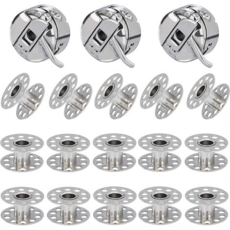 3 Pièces Boîte à Canette pour Machine à Coudre, 15 Pièces Bobine en Métal, Compatible pour Singer Janome Brother Machine à Coudre Domestique Standard (1/4)
