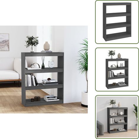 The Living Store Libreria/Divisorio Grigio 80x30x103,5 cm in Massello di Pino - Scaffale per libri