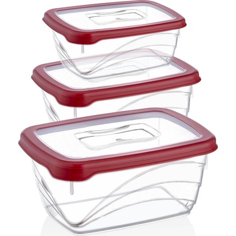 Herzberg Juego de cajas Bio Saver extra profundas de 3 piezas, color rojo (1/5)