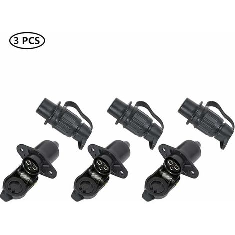 Prise de remorque 3 pièces et prise de remorque 3 broches, prise de remorque étanche 12 V 3 broches femelle mâle, prise d'attelage 3 broches compatible avec remorque, camion, tracteur agricole, véhicu (1/4)