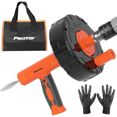 Furet Déboucheur Canalisation 33FT/10M avec Alimentation Automatique, Embout pour Perceuse et Sac de Rangement - Manuel ou Électrique Salle Bain, Douche Cuisine
