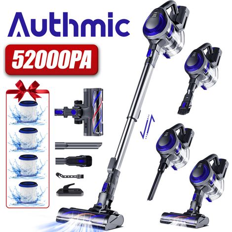 Authmic – Aspirateur balai sans fil 52000Pa – 580W – Autonomie 55 min – Filtration HEPA – Brosse spéciale poils d'animaux incluse - FIL 5 EN
