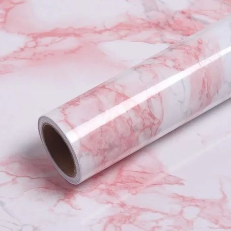 Rouleau Adhésif Décoratif - Noname - Marbre Rose et Blanc - 45cm x 500cm - PVC - Intérieur (1/4)