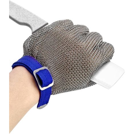 Gant en cotte de mailles (1 pièce, acier inoxydable 316L), Gant anti-coupure Niveau 5, Taille L (pour une longueur de main de 20–21 cm et une largeur de 9,5–10 cm) (1/5)