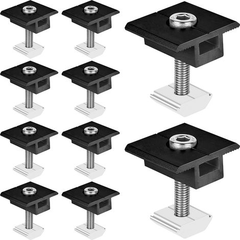 Fixation Panneau Solaire: 10 Pièces Support Panneau Solaire en Aluminium 30 mm, Support Montage Panneau Solaire en T pour Panneau Photovoltaïque Camping Car Mural Toiture, Avec Ecrous et Boulon