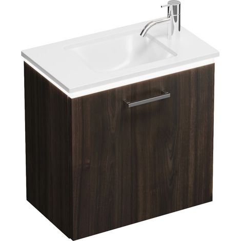 Vasque en fonte minérale Burg Eqio + meuble sous-vasque, décor Marone, Truffe/Blanc alpin GRP95