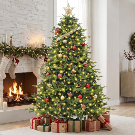Sapin de Noël Artificiel 180 cm - Sapin de Noël avec lumières Blanc Chaud - 1000 Pointes de Branche en polyéthylène PVC - Pliable - pour décoration de Noël intérieure (1/5)
