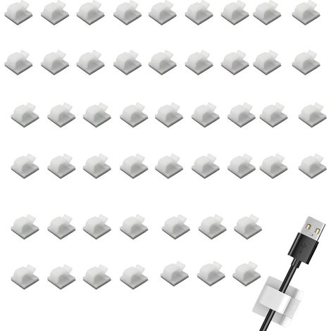50pcs Cable Clips, Self Adhesive Clips Mini Outdoor Light Wire Tidy Hooks Cord Organiser Holder, Durable Strong Management for Management, Decor Office and Home, Or,White (LYUKDLJZZBS50ZMH) (1/5)
