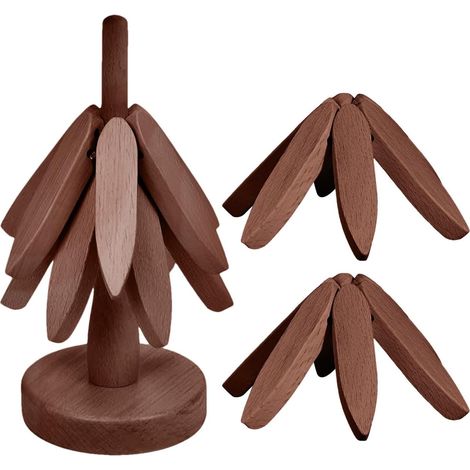 Dessous de plat en bois, en forme d'arbre, pliables, résistants à la chaleur, antidérapants. (1/4)