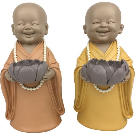 Signes Grimalt Mönch-Kerzenhalter, 2 HE, orangefarbene Buddhas – 23 x 11 x 14 cm, orientalische Dekoration