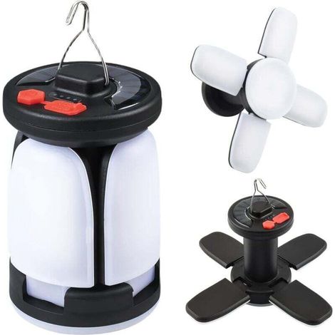 Lampe Camping Solaire Rechargeable, 6 Modes D'éclairage Réglable Portable Lampe 10H+ d'autonomie Lampe Camping USB LED Pliable pour Urgence, Camping, Randonnée, Pêche [Classe énergétique A+++] (1/4)