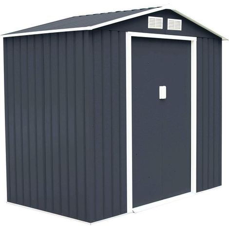 COSTWAY Casetta da Giardino in Acciaio 2,7㎡, con Base, Porte Scorrevoli, Maniglie, Sfoghi e Tettoia, Capanno da Esterno per Giardino, Fattoria e Cortile, 213 x 127 x 185 cm (Grigio Scuro) (1/5)