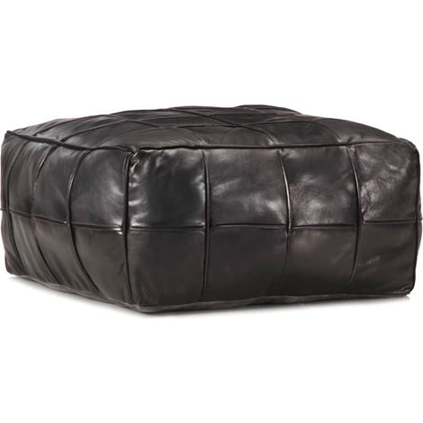 vidaXL Pouf 60 x 60 x 30 cm Noir Cuir véritable de chèvre (1/4)