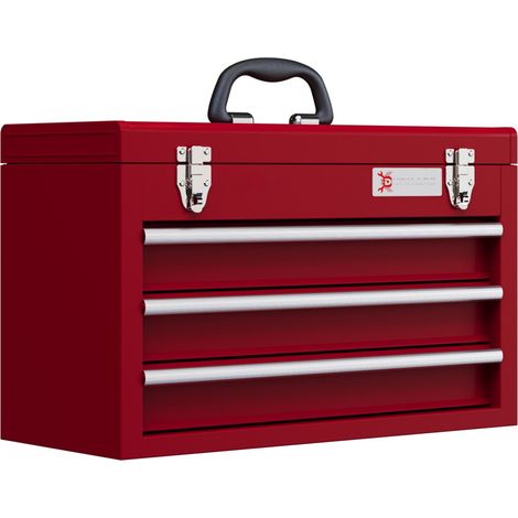 Caisse à outils-Rouge-3 Tiroirs-Compartment Supérieur-Poignée-Serrure-51x22x32cm (1/5)