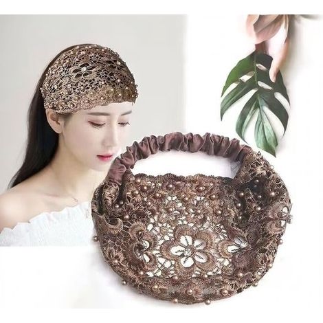 Diademas para mujer, turbantes anchos, estilo deportivo, elásticos, antideslizantes, color marrón (1/4)