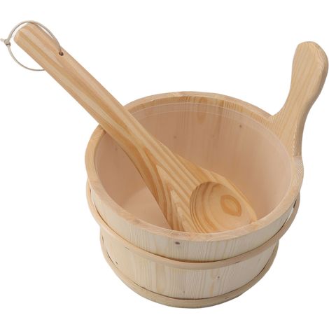 Ensemble seau en bois 4L pour sauna, louche et doublure en plastique, accessoires pour sauna, spa, piscine et baignoire de massage. (1/5)