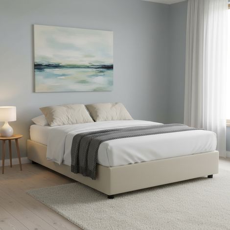 Talamo Italia Lit double Azzurra, Lit conteneur avec revêtement en tissu, 100% Made in Italy, Ouverture frontale, convient pour matelas Cm 140x190, Beige, avec emballage renforcé (1/5)