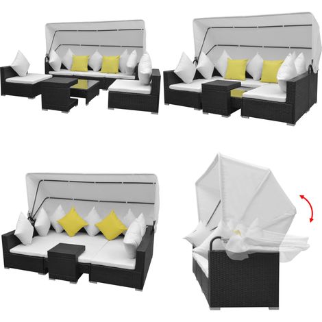 Salon de jardin 7 pcs avec baldaquin Résine tressée Noir - Canapé en rotin - Canapé avec auvent