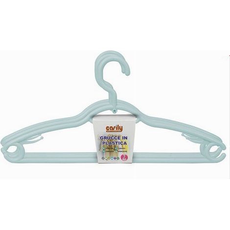TRADE SHOP - Set 3 Pz Grucce Plastica Stampelle Appendi Abiti Pantaloni Giacche Azzurro 79332 -