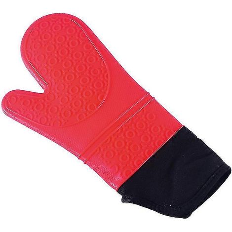 Une paire de gants en silicone et des gants de cuisine en coton pour micro-ondes, rouges (1/4)