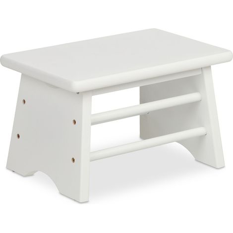 Relaxdays Footstool Bamboo, up to 100 kg, Stable Step Stool, HxWxD: 20 x 33 x 21.5 cm, Children's Bathroom Stand, White