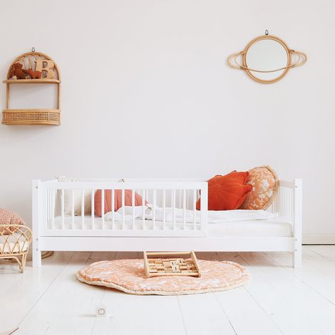 Letto 90x190 con barriera e rete a doghe incluse piedi 10 cm Sybil Bianco (1/5)